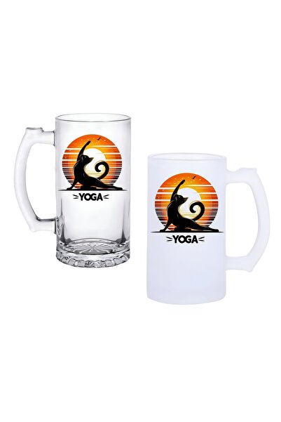 Ghostbastır Cat Yoga Beer Glass with Handle, Frosted or Transparent Options 0137