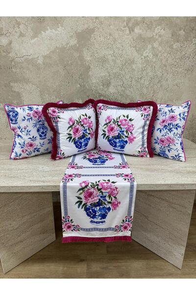adenkahome سلسلة BLUE BLANC، طقم غطاء وسادة وسجادة أرضية من الجلد المدبوغ مكو...