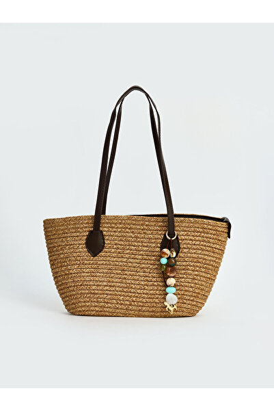 LC Waikiki Trendlucky Women's Straw Shoulder Bag with a Difference in Color
