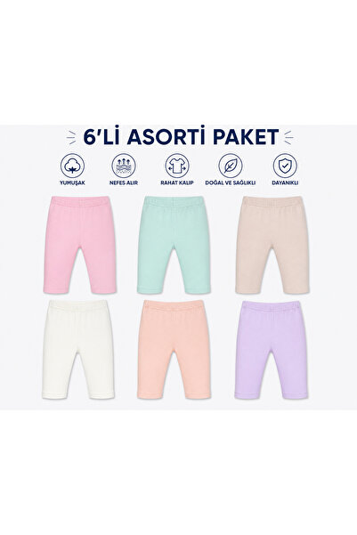İlke 6’lı Kız Çocuk Diz Üstü Tayt Asorti Paket ve Beyaz Seçenekleriyle Pamukl...