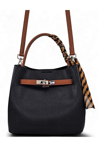 Evident Black&Tan, Lock and Scarf Detailed, Puppy-Printed, Crossbody Strap, S...