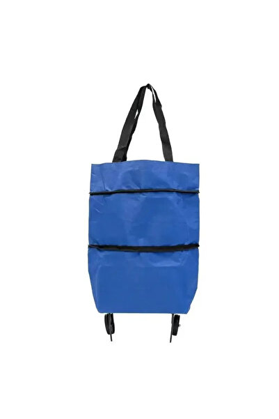 Choice Blue Foldable Wheeled Shopping Cart Lightweight Portable Grocery Bag P...