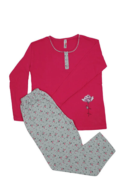 Serena Women's pink big size Cotton pajamas with long sleeves and long pants