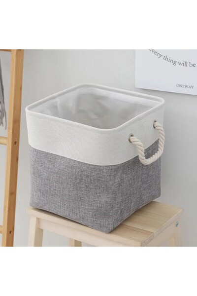 Choice gray Household Goods Miscellaneous Sorting Basket Splicing Linen Fabri...