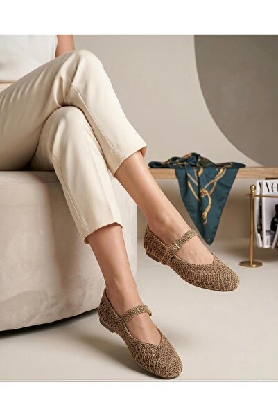 pilla spor Mink Knitted Women's Ballerina Shoes Casual Summer Buckle Mesh Bal...