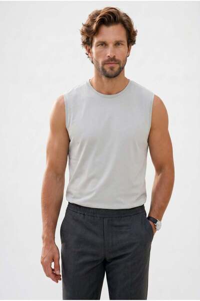 Tudors Men's Standard Fit Regular Cut 100% Cotton Crew Neck Zero Sleeve Gray ...
