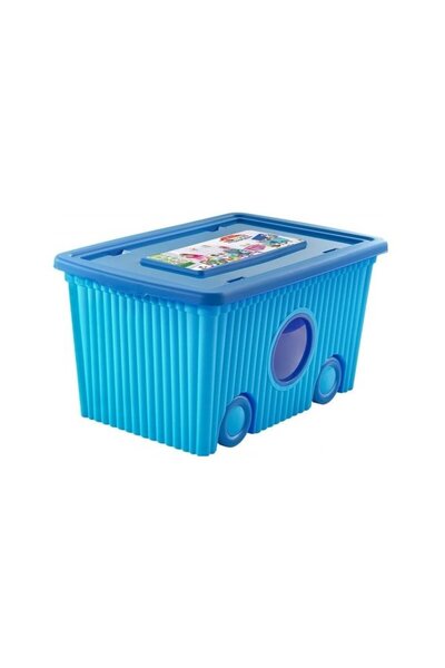 burak toys Cutie cu capac din plastic pentru depozitare jucarii cu roti Blue 40L