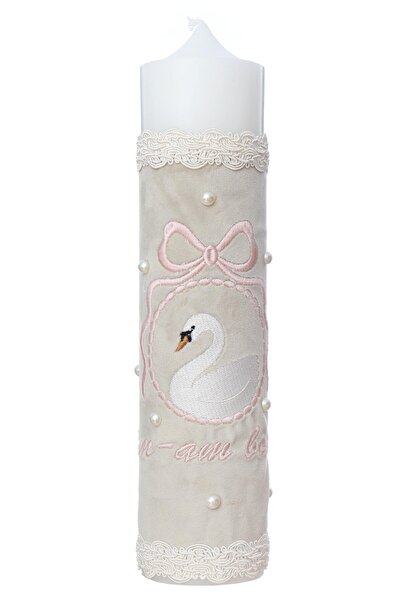 Recostore Lumanare botez cu lebada brodata, ivoire, 30×7 cm, Recostore®, REC5...
