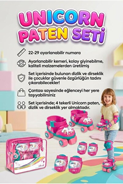 Tıfıl Toys Unicorn Ayarlanabilir Çocuk Paten ve Koruyucu Seti Seti – 22-29 Nu...