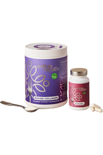 Edible Health حزمة الكولاجين، مسحوق الكولاجين البقري + السيليكون + كبسولات - ...