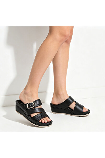 Tmall Women's Casual Slippers, With Platform, Made of -Leather, PD1109, Black