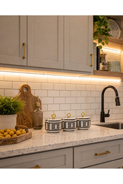 Bibo Home Kahvaltılık 3 lü Şekerlik Sunumluk Versa Desen Siyah Halka Gold