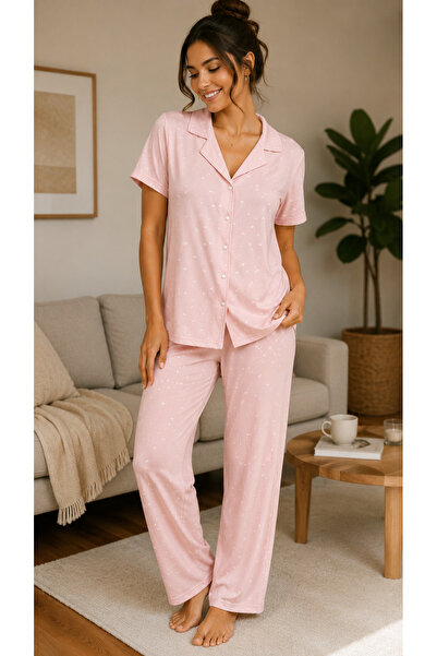 EsinÖz # Pajamaset Women's Short-Sleeved Buttoned Cotton Home Wear Set Comfor...