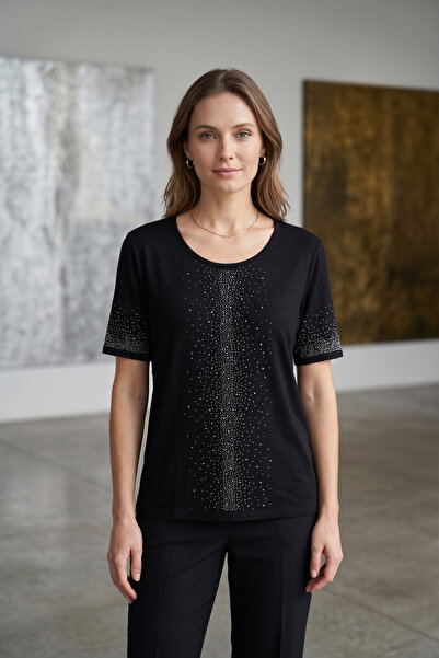 YXL COLLECTION Γυναικεία μπλούζα μεγάλου μεγέθους Lycra με λαιμόκοψη και στάμ...