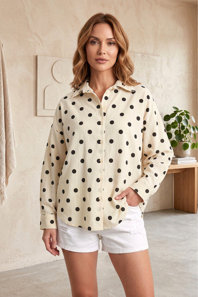 FERHEL Women's Oversize Long Basic Shirt - Mink