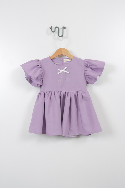 Jikko Baby Kız Çocuk Kolları Fırfırlı Taş Baskılı Elbise 3722