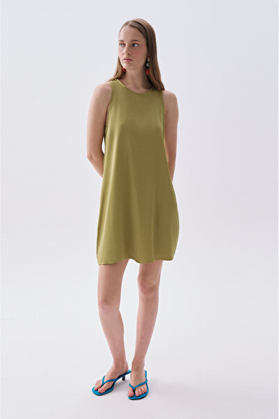 Mudo Women's Green A-Form Sleeveless Mini Dress