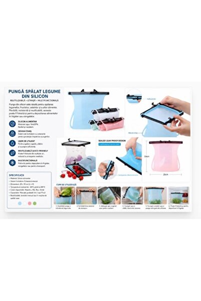 SimpluAcasa SET 2X Pungă din Silicon pentru Spălat Legume și Fructe – Reutili...