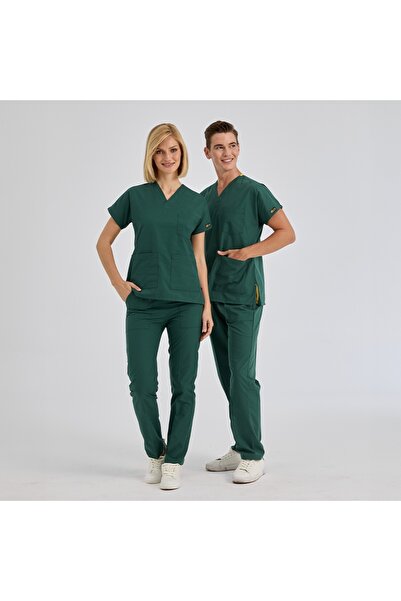 ÇİZGİ MEDİKAL Avcı Yeşili Dr. Greys Doktor Hemşire Medikal Scrubs Takım Terik...