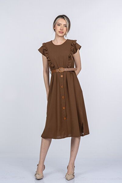 MissVina Estelle Belted Ornamented Buttoned Ruffle Detailed Dress 50406