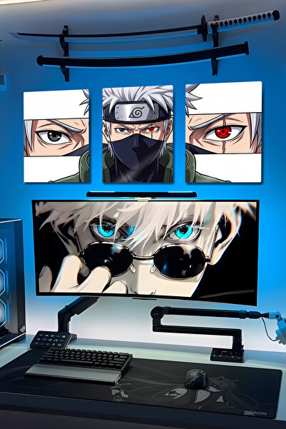 DekorHane Imprimare metalică - Tablou panoramic cu design anime din 3 piese, ...