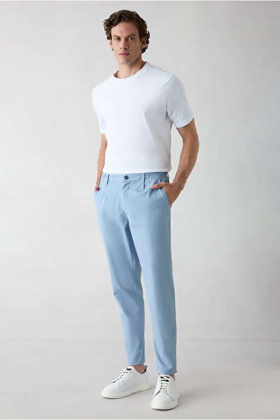 Kiğılı Tapered Fit Elastic Waist Striped Lycra Canvas / Chino Trousers with S...