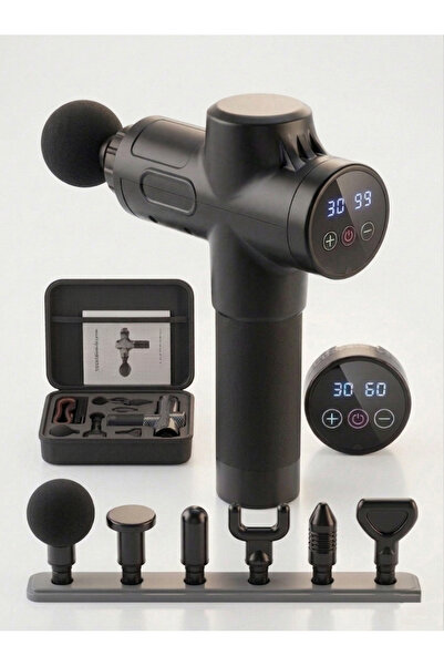 Tech&bello accessories Profesyonel 30 Kademe Dokomatik Ekranlı 6 Başlıklı Taşınabilir Spor Sonrası Kas Masaj Aleti