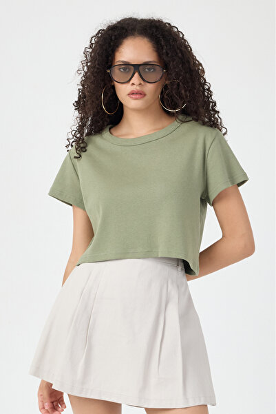 Tonny Black Women's Green Regular Fit Steel Interlook Fabric T-Shirt