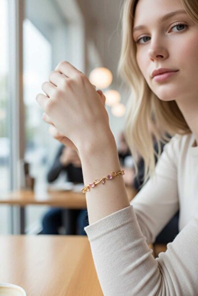 Aware Time Women's Zircon Stone Anti-Tarnish Leaf Bracelet