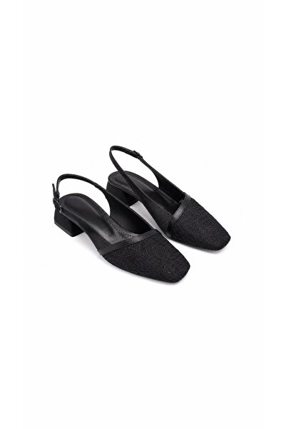 cevaplus Black Lace Thick Heeled Women's Shoes