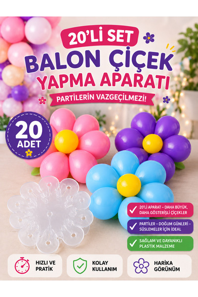 MACK PLUS 20’li Balon Çiçek Yapma Aparatı – Parti ve Doğum Günü Süslemeleri İ...