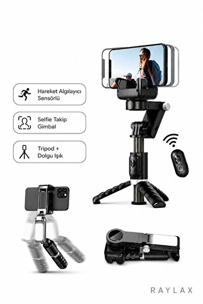 RAYLAX 360° Akıllı Gimbal Telefon Tutucu Işıklı Bluetooth Kumandalı Selfie Tr...