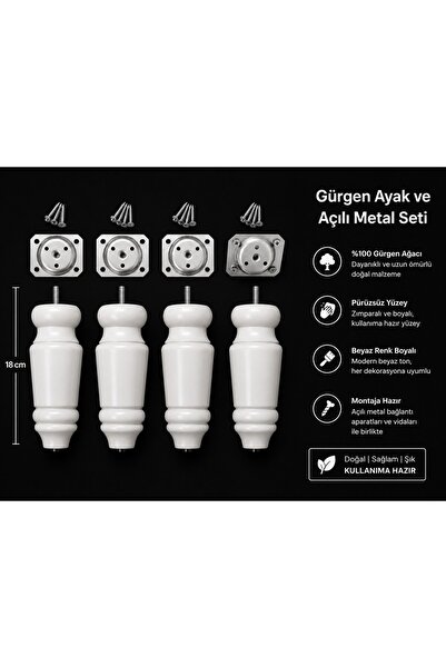 TURKISHRUG KINGDOM 4'lü Ahşap Tombul Torna Ayak 18 cm GürgenAyağı Mobilya Aya...