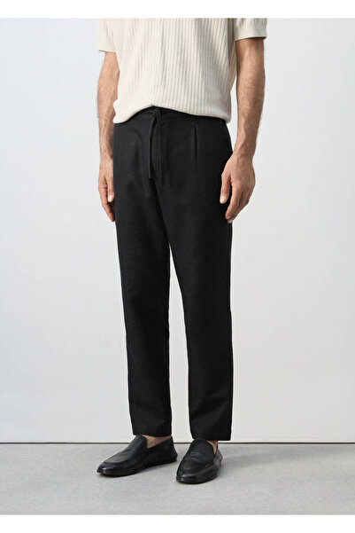 MANGO Man Pamuklu keten slim fit crop pantolon