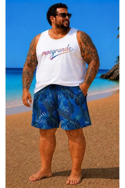 MocGrande Men's Large Size Swim Shorts Printed 26611 Indigo