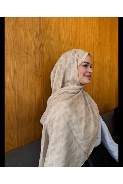 By Aheli Piyano Desenli Pamuk Bej Jakar Şal