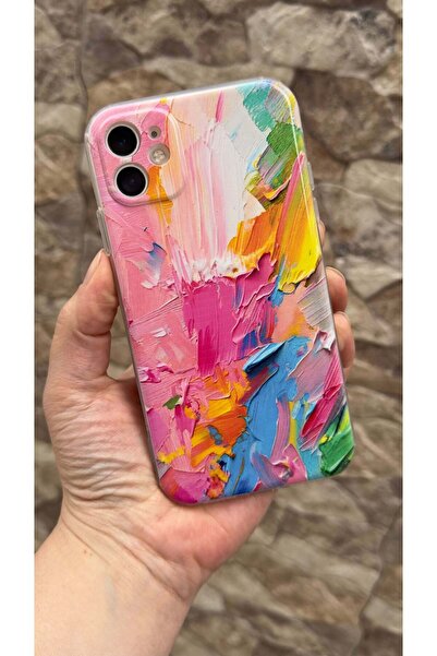 Vip Case iPhone 11 Uyumlu Renkli Soyut Desenli Şeffaf Darbe Emici Kamera Koru...