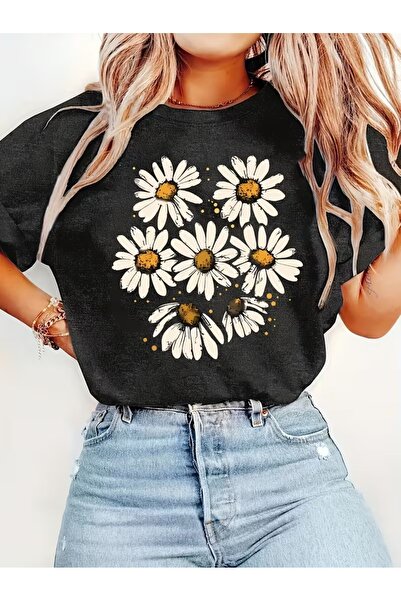 PAVRO Unisex Άνετο T-shirt με μικτό σχέδιο και στάμπα