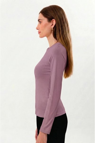 UNIQVIBE 100% Organic Cotton Plum Crew Neck Long Sleeve Women's T-Shirt