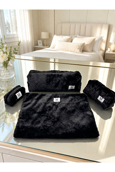 MAKE BAG SİYAH PELUŞ 4'LÜ SET (PORTFÖY-MAKYAJ ÇANTASI-CEP BOY MAKYAJ ÇANTASI ...