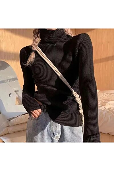 ALDAIYR Turtleneck Ribbed Pullover with Finger Loop Sleeve Detail