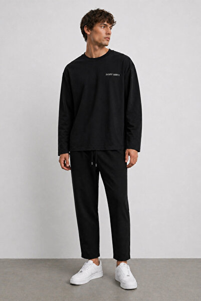 Erdenay Tekstil Seasonal Cotton Men's Tracksuit Pajama Set Slim Fit Black