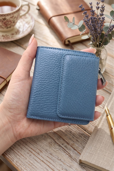 willpolo Genuine Leather Zippered Coin Compartment Snap Fastener Small Size W...