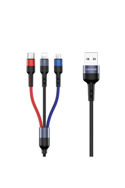 Usams Cablu împletit U26 3 în 1 0.35m 2A Încărcare rapidă (Lightning/microUSB...