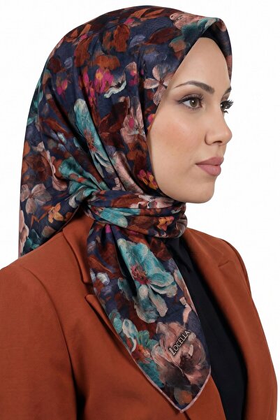 hadiora Women's Navy Blue Floral Patterned Organic Cotton Soft Scarf