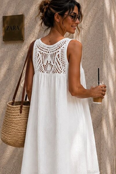 bb butik basic Güpür Detaylı Müslin Elbise MY3535