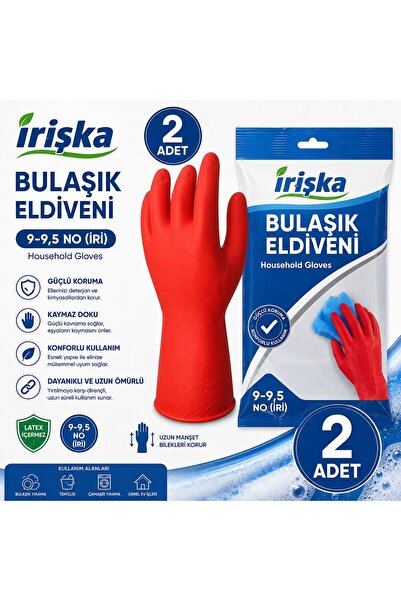 irişka Dishwashing Gloves 9-9.5 Non-Slip Inner Surface Durable Cleaning Gloves