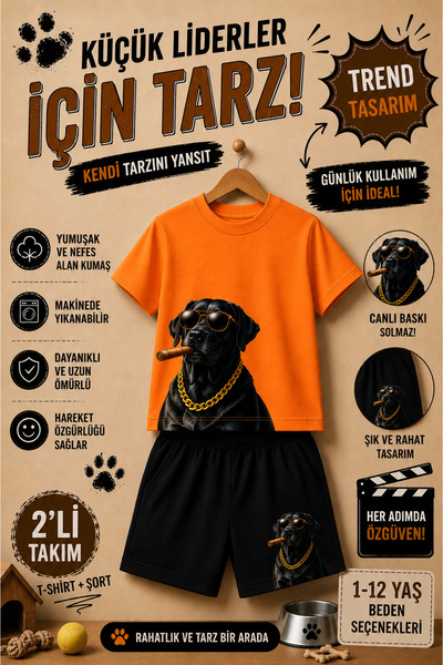 OVERMAX Cool Dog Printed Kids Set – T-Shirt & Shorts 2-Piece Combination |   ...