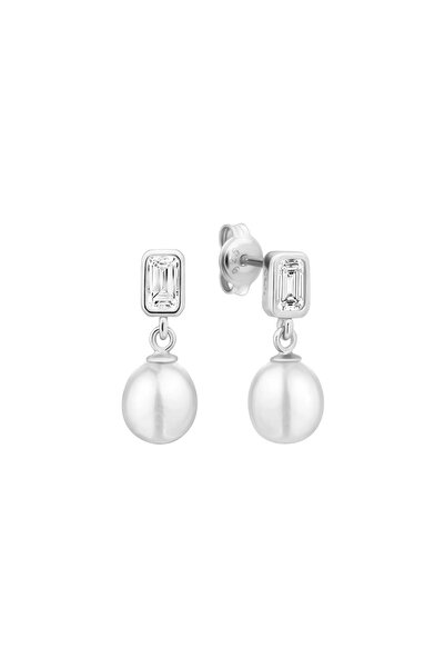 MANAVA Cercei argint drops cu perle naturale si zirconia - Pure Grace