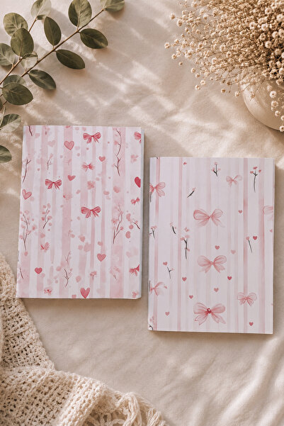 giftkonsept Pink Bow Soft Pink Themed Double Unlined Notebook Set